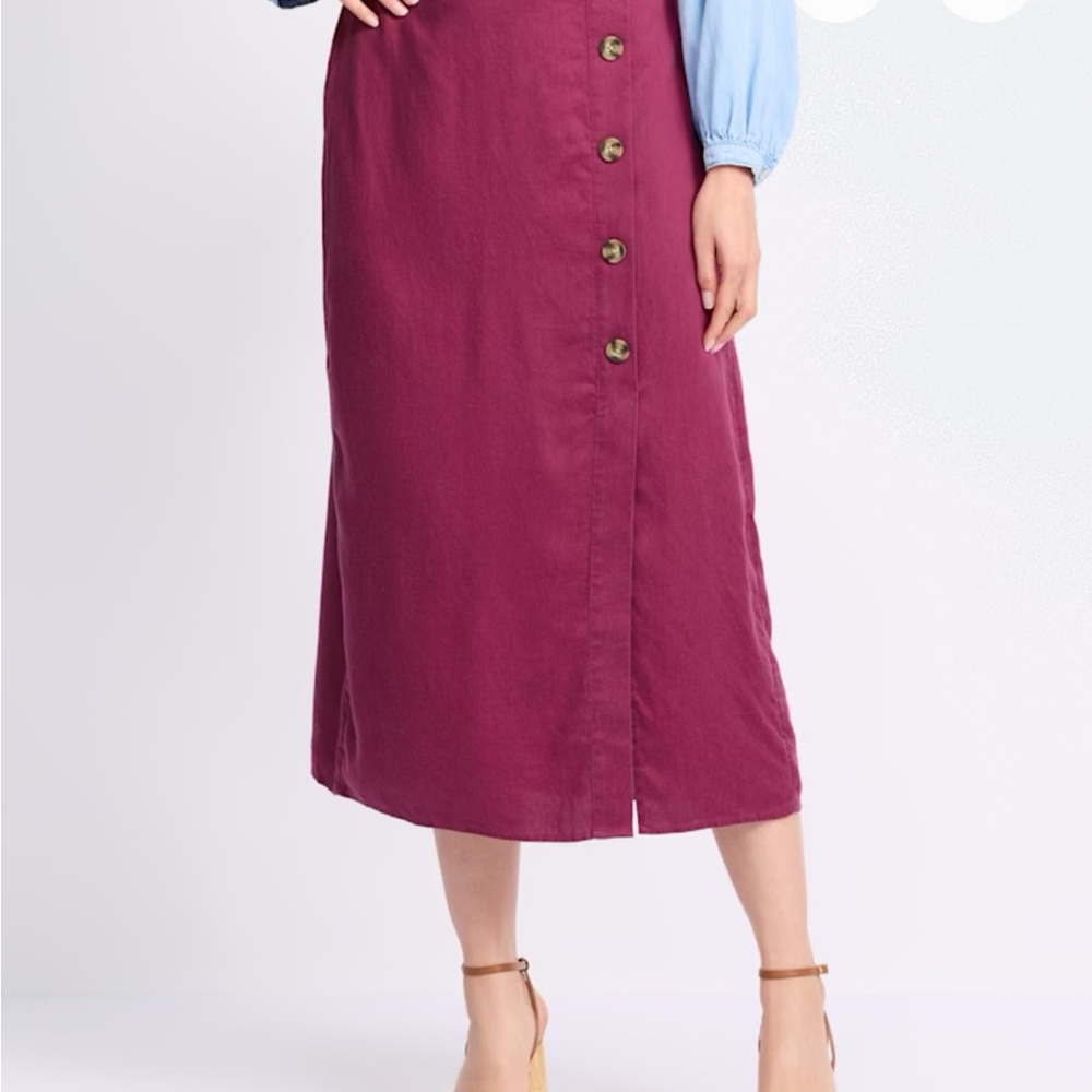 Market & Spruce Berry Button-Front Midi Skirt